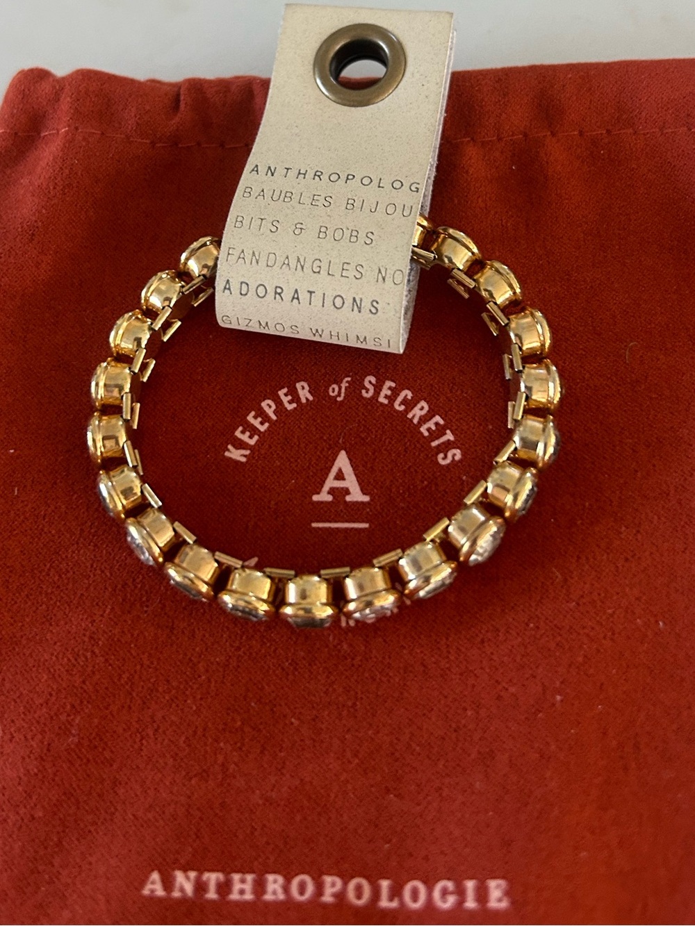 NWT Anthropologie gold stretch bracelet with crystals - Picture 3 of 7